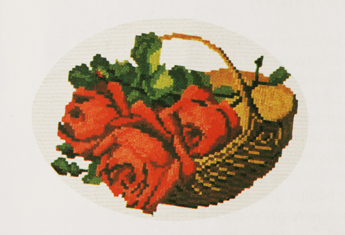 Cross-stitch A basket with red roses